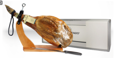 Đùi sau Jamon Serrano Monte Nevado có xương (muối 24 tháng-8kg)  Hộp + Dao + Kệ